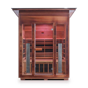 Rustic 3 person slope outdoor sauna front view