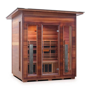 Rustic 4 person slope outdoor sauna front view