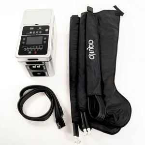 Aquilo cryo-compression recovery system units with the control unit, boots and the tubing connectors. 