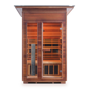 Rustic 2 person slope outdoor sauna front view