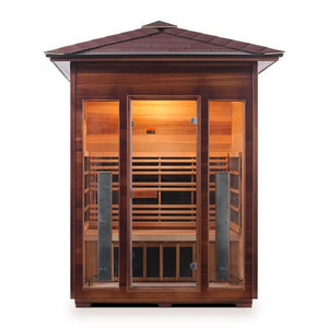 Rustic 3 person peak outdoor sauna front view
