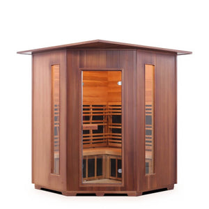 Rustic 4 person corner indoor sauna front view