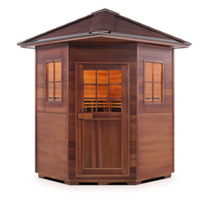 Sapphire 4 person corner peak outdoor sauna front view