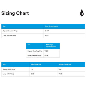 Sizing chart for the wraps