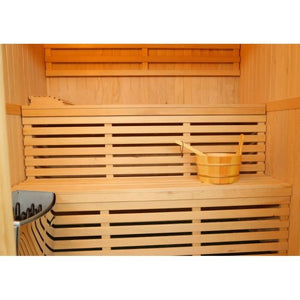 The wide interior of the Tiburon sauna