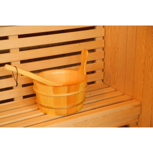 Wooden bucket and spoon inside the Rockledge sauna